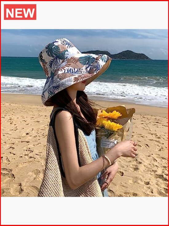 Wide Brim Sun Hat Wired Edge Reversible Bucket Fishing Travel UV Protection